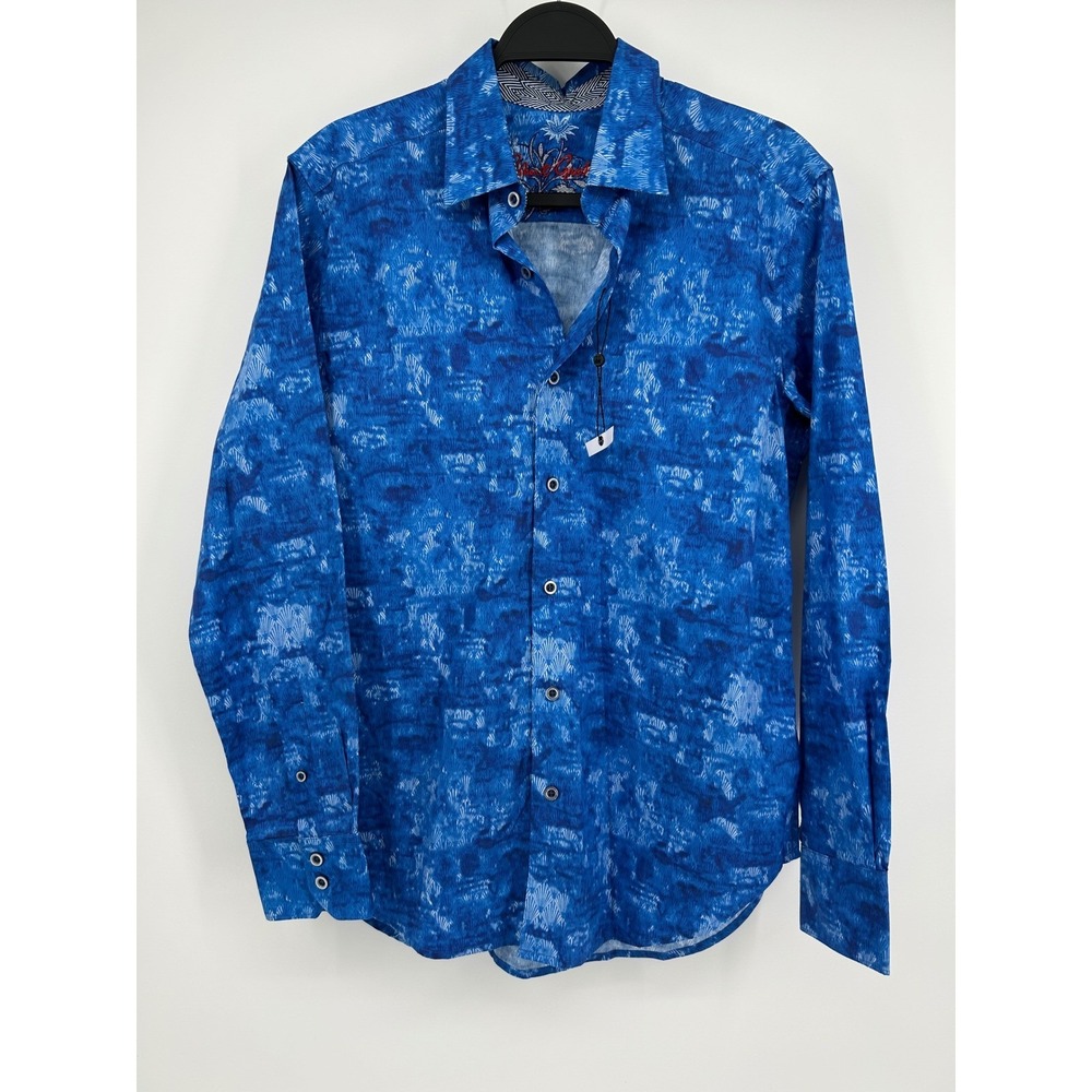 Robert Graham Mens Blue Abstract Fan Print Button Down Shirt Classic Fit Small